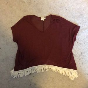 Maroon shirt with fringe